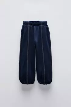 Брюки с отстрочкой ZARA, темно-синий