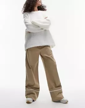 Брюки с отворотом по низу песочного цвета Topshop