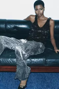 Брюки с пайетками ZARA, серебряный