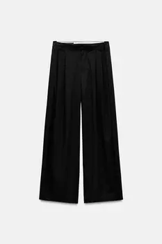 Брюки с плиссированной строчкой ZARA, черный