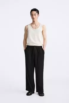 Брюки с плиссированной строчкой ZARA, черный