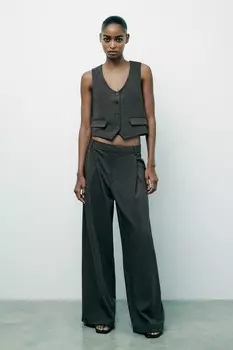 Брюки с плиссированной строчкой ZARA, синий/серый