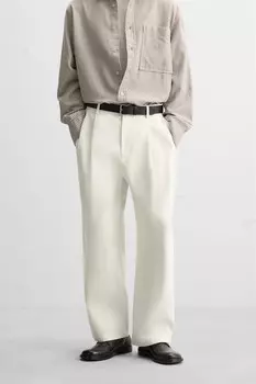 Брюки с плиссированной строчкой ZARA, устрично-белый