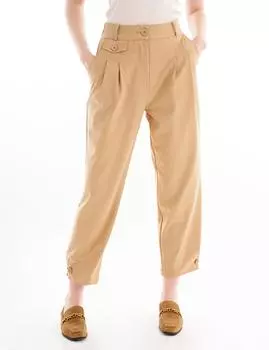 Брюки с плиссировкой и детальной резинкой на талии, бежевые Kayra