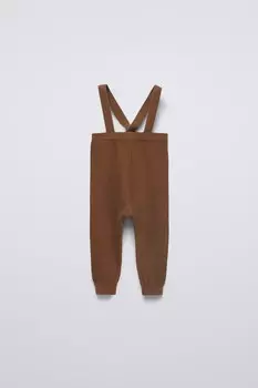 Брюки с подтяжками ZARA, коричневый