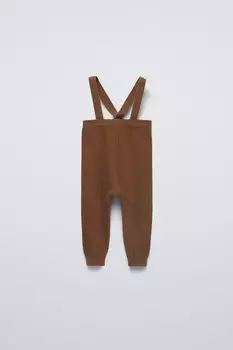 Брюки с подтяжками ZARA, коричневый