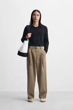 Брюки с поясом и плиссированными плиссировками ZARA, норка