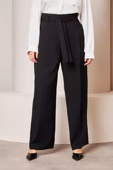 Брюки с поясом и широкими штанинами Lipsy, черный