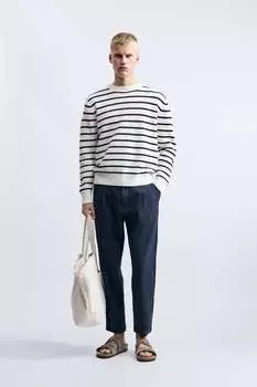 Брюки с поясом из текстурированных джоггеров ZARA, синий