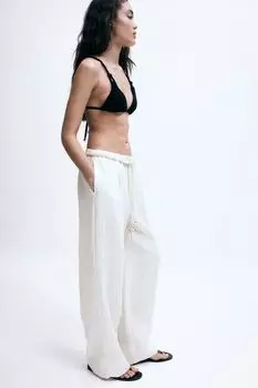 Брюки с поясом макраме H&M, бежевый