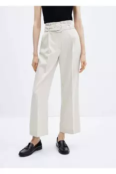 Брюки с поясом в бумажном пакете Mango, серый