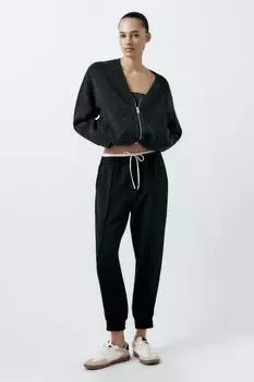 Брюки с поясом ZARA, черный