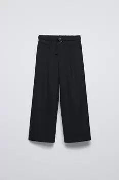 Брюки с поясом ZARA, черный