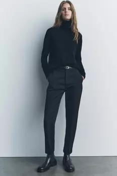 Брюки с поясом ZARA, черный