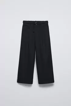 Брюки с поясом ZARA, черный