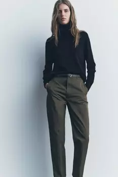 Брюки с поясом ZARA, хаки