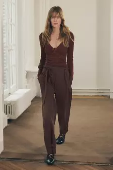 Брюки с поясом ZARA, коричневый