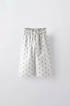 Брюки с принтом и завязкой ZARA, серый