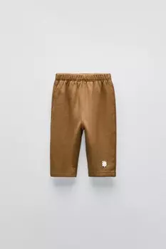 Брюки с принтом листьев ZARA, цвет toffee