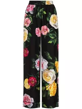 Брюки с принтом роз Dolce & Gabbana, черный