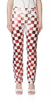 Брюки с принтом в клетку и пятью карманами красного цвета Maison Margiela