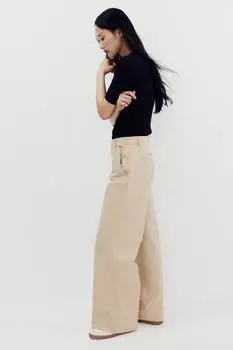 Брюки с прижатыми складками H&M, бежевый