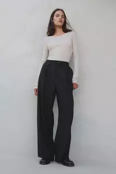 Брюки с прижатыми складками H&M, черный
