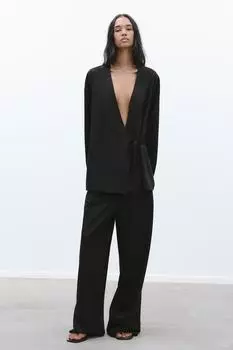 Брюки с прямыми штанинами и боковой окантовкой ZARA, черный