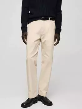 Брюки с прямыми штанинами на эластичной талии Mango, светло-бежевый