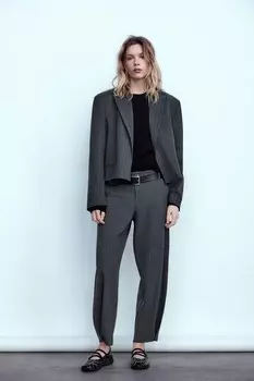 Брюки с пуговицами-бочками ZARA, средне-серый