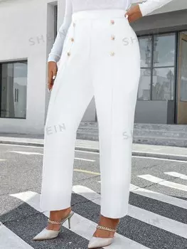 Брюки с пуговицами и завышенной талией Priv Plus Shein, белый