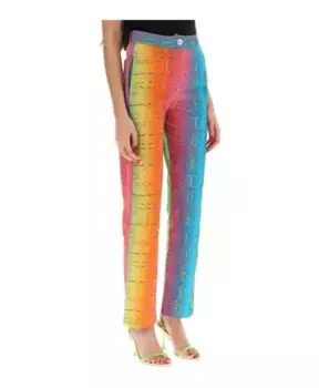 Брюки с разноцветными стразами и монограммным принтом Siedrs, мультиколор