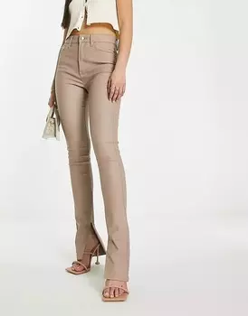 Брюки с разрезом ASOS DESIGN Power Stretch Skinny Kick Flare, бежевый