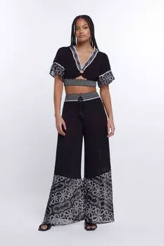 Брюки с рюшами и вырезами River Island, черный