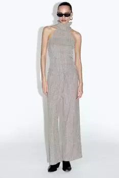 Брюки с широким брюком ZARA, коричневый/белый