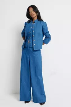 Брюки с широкими штанинами и карманами Petite, 100% хлопок River Island, синий