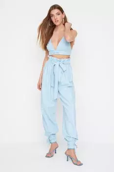 Брюки с синими галстуками X Sagaza Studio Trendyol, синий