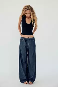 Брюки с струящимся джинсовым эффектом ZARA, темно-синий