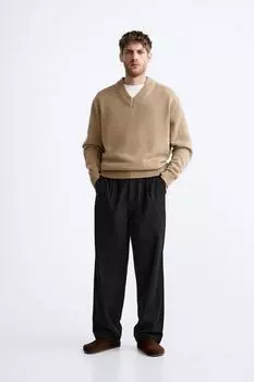 Брюки с тектурой ZARA, черный
