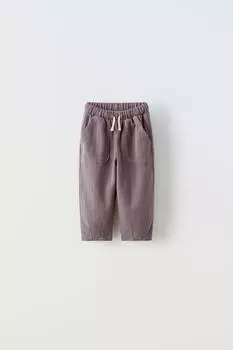 Брюки с тектурой ZARA, пыльно-фиолетовый