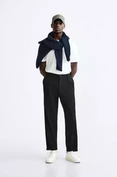 Брюки с текстурированной посадкой ZARA, черный