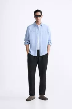 Брюки с текстурированной посадкой ZARA, черный