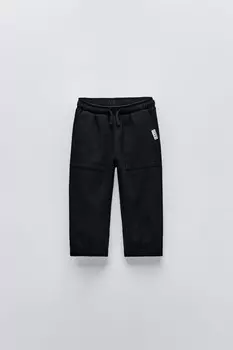 Брюки с текстурой и аппликациями-этикетками ZARA, черный