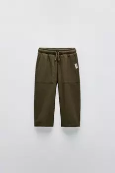 Брюки с текстурой и аппликациями-этикетками ZARA, хаки