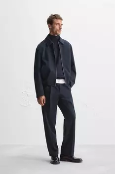 Брюки с текстурой и складками ZARA, темно-синий