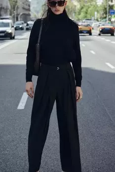 Брюки с тонким поясом ZARA, черный
