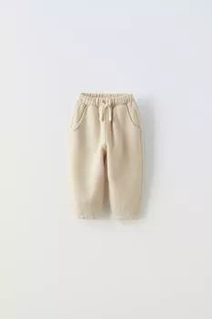 Брюки с вафельной текстурой ZARA, экрю