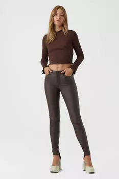 Брюки с вощеным эффектом Vero Moda, коричневый
