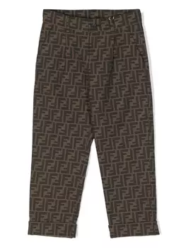 Брюки с вышитым логотипом и узором FF Fendi Kids, коричневый