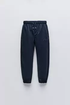 Брюки с вышитым лозунгом ZARA, темно-синий